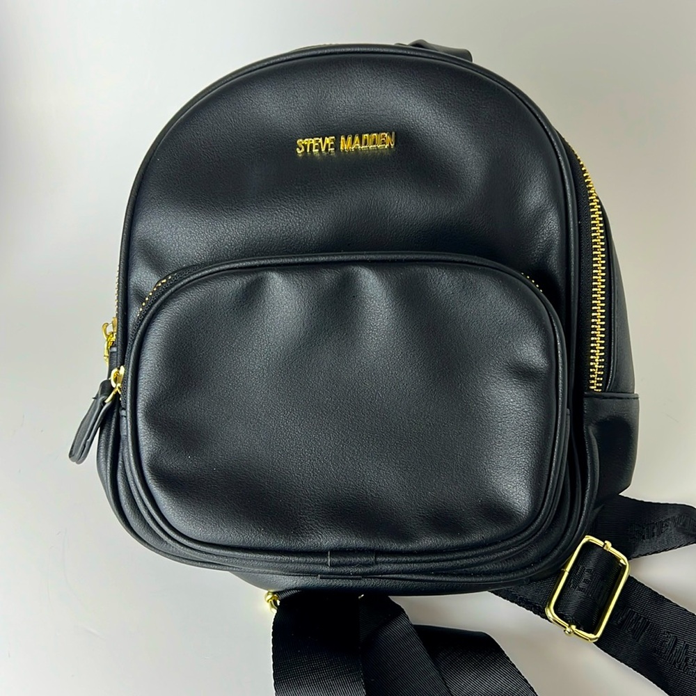 Steve Madden Black Mini Bag Backpack with Goldtone Hardware